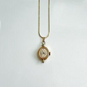 SOLD Vintage Gold Analog Wind up Watch Necklace Timex Watch Pendant